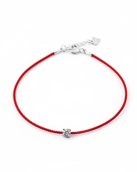 925 Sterling Silver Zircon Red String Bracelet - Adjustable, Custom Black Cord Available