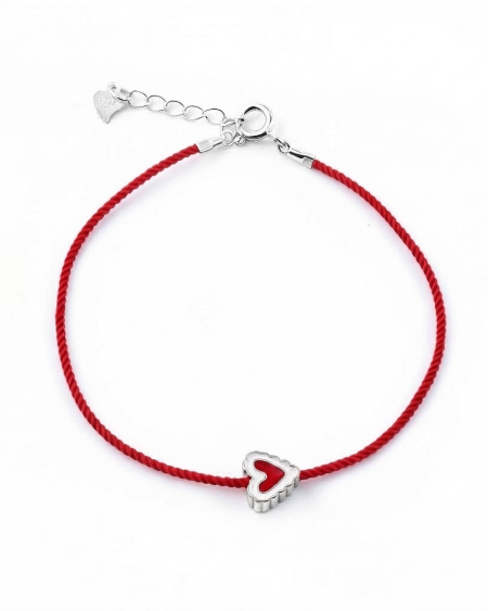 925 Sterling Silver Heart Charm Red String Bracelet - Adjustable Lucky Cord, Ideal for Daily Wear & Gifting