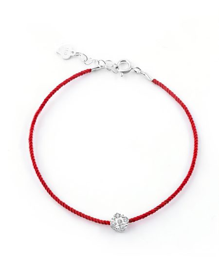 925 Sterling Silver Square Zircon Red String Bracelet - 1mm Thin Adjustable Luck Bracelet for Women