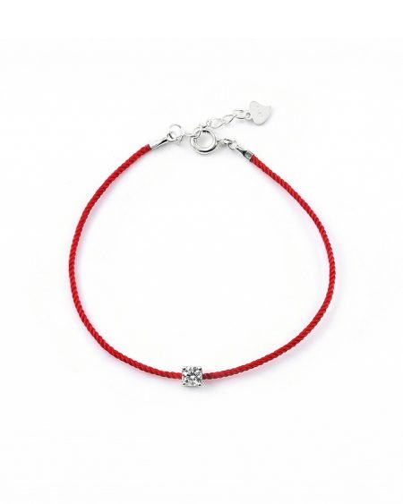 Handmade red string bracelet with 925 sterling silver square zircon charm