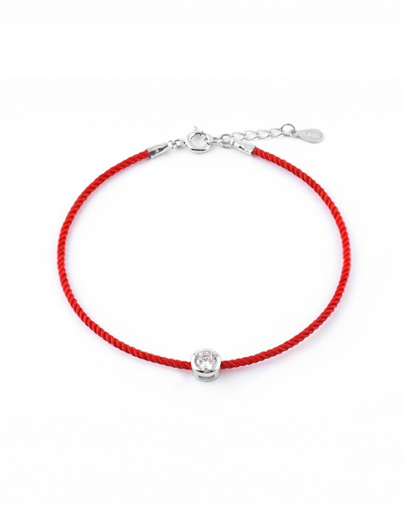Handmade red string bracelet with 925 sterling silver zircon bead for women