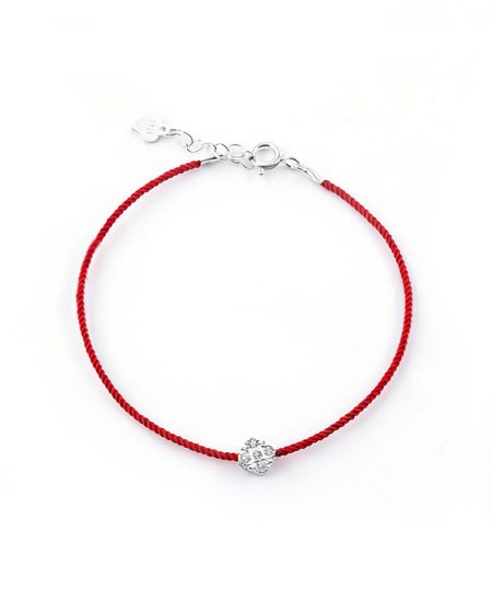 Handmade red string bracelet with 925 sterling silver zircon flower charm for women