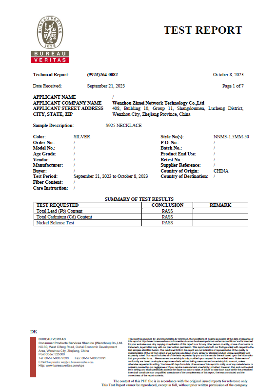 REACH Test Report — Bureau Veritas, Oct 2023